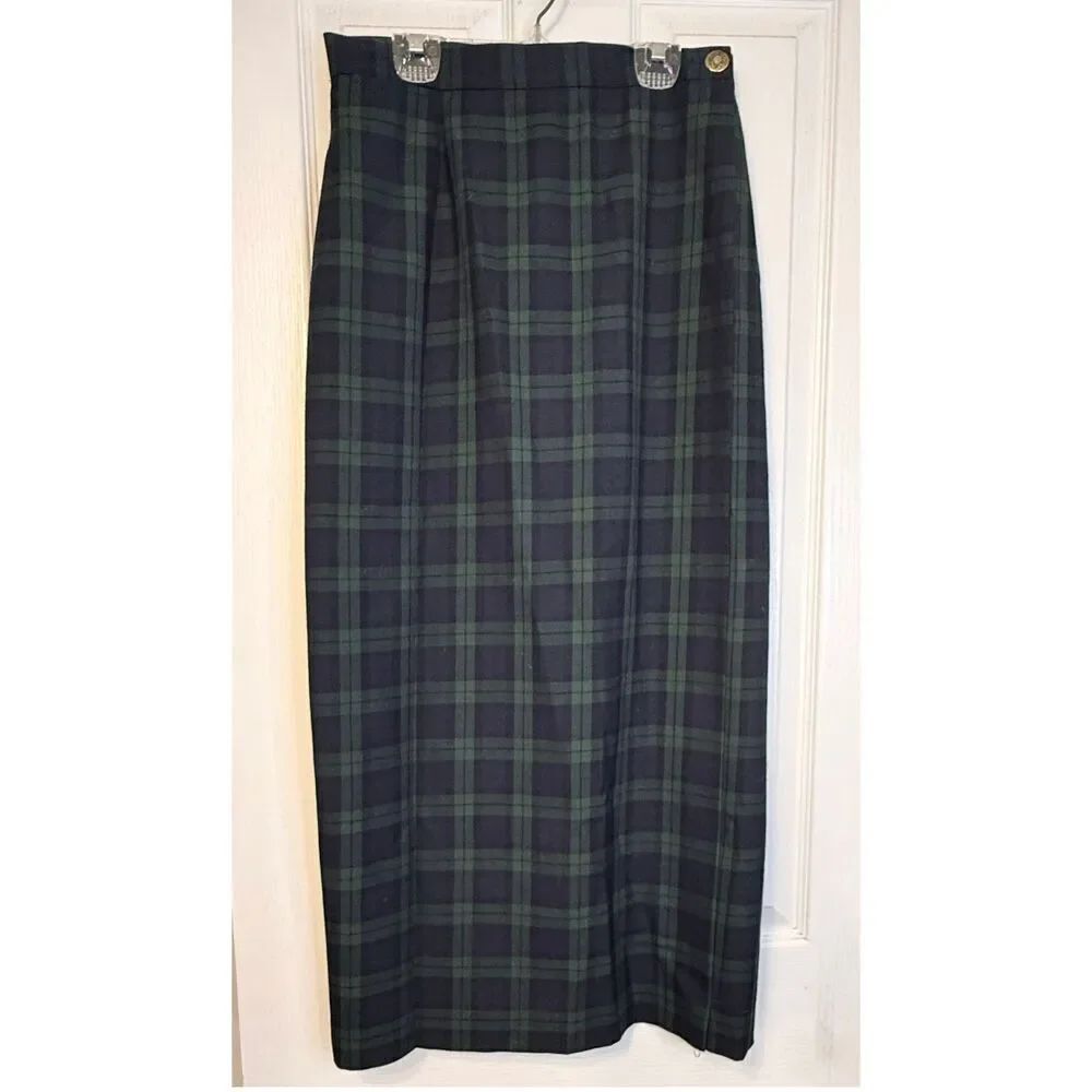 Casual Corner Annex Long Black Watch Tartan Plaid Wrap Skirt Sz. 6 Academia